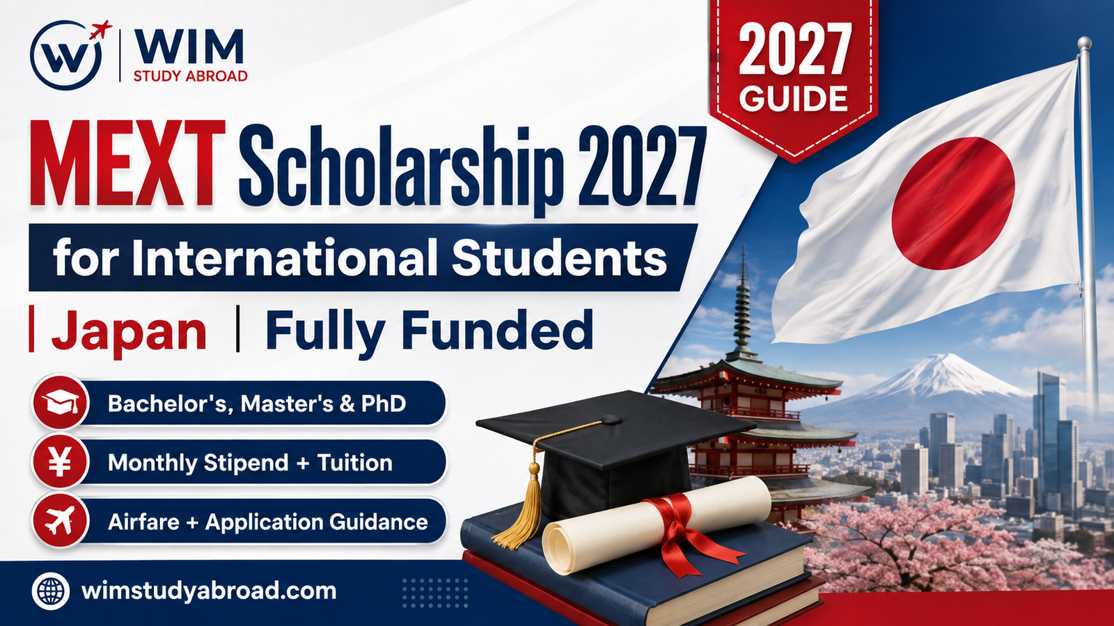 MEXT Scholarship 2027 for international students in Japan with Bachelor's, Master's and PhD opportunities