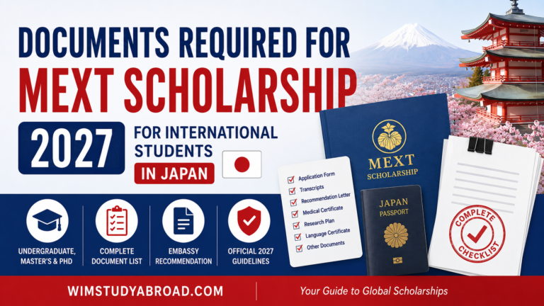 Documents required for MEXT Scholarship 2027 for undergraduate, Master's and PhD international students in Japan