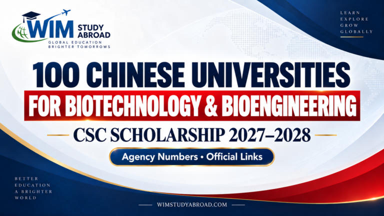 100 Chinese universities for Biotechnology and Bioengineering with CSC agency numbers and official links for 2027–2028