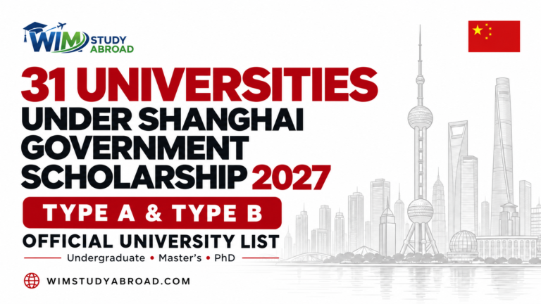 31 universities under Shanghai Government Scholarship 2027 with Type A and Type B scholarship options