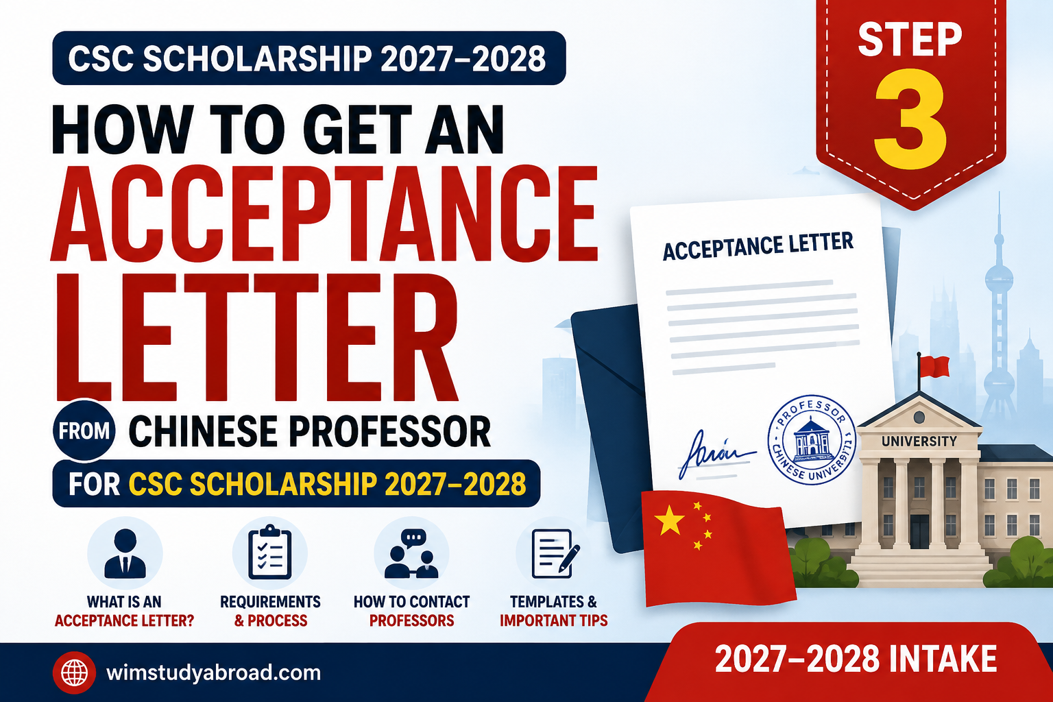 CSC Scholarship acceptance letter from Chinese professor 2027–2028 Step 3