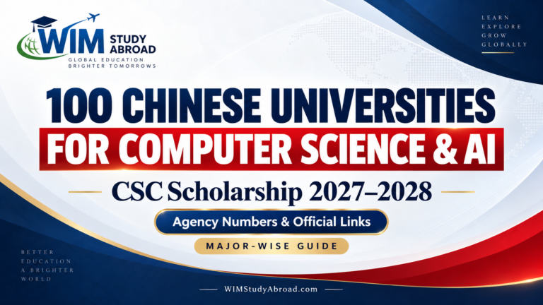 100 Chinese universities for Computer Science and AI CSC Scholarship 2027–2028