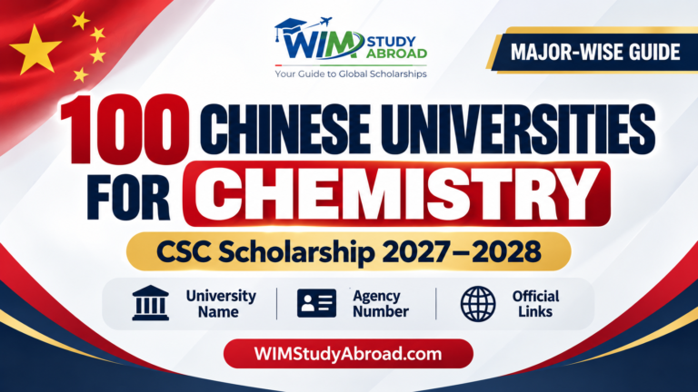 100 Chinese universities for Chemistry CSC Scholarship 2027–2028